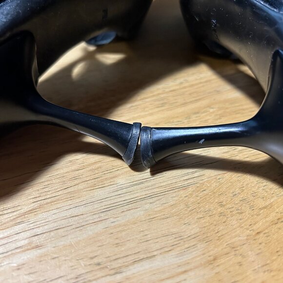 Authentic Prada Black Gray Trim Mixed Media Leather Trim Slingback Heels 7.5 - Picture 12 of 14